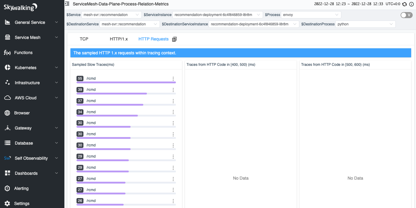 Figure 18: HTTP sampled requests in a network profiling task.